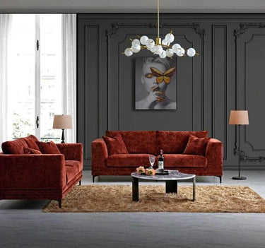 Lenox Mid Century Sofa Range In Luxurious Rust Velvet With Black Metal Legs - UK Luxury Furniture